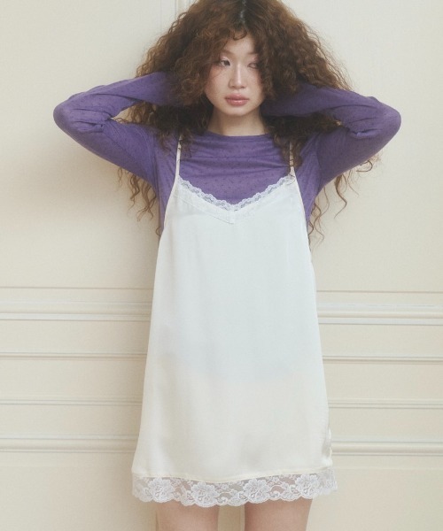 chernyy（チェルニー）の「satin lace mini cami dress / サテンレースキャミワンピ（ワンピース・レディース・ブラック/アイボリー/ピンク・MEDIUM/SMALL/LARGE）」の9枚目の写真
