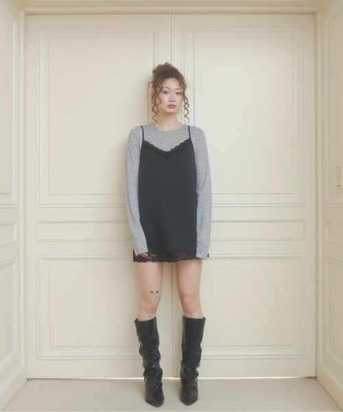 chernyy（チェルニー）の「satin lace mini cami dress / サテンレースキャミワンピ（ワンピース・レディース・ブラック/アイボリー/ピンク・MEDIUM/SMALL/LARGE）」の5枚目の写真