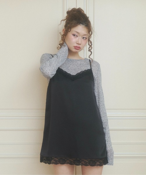 chernyy（チェルニー）の「satin lace mini cami dress / サテンレースキャミワンピ（ワンピース・レディース・ブラック/アイボリー/ピンク・MEDIUM/SMALL/LARGE）」の8枚目の写真