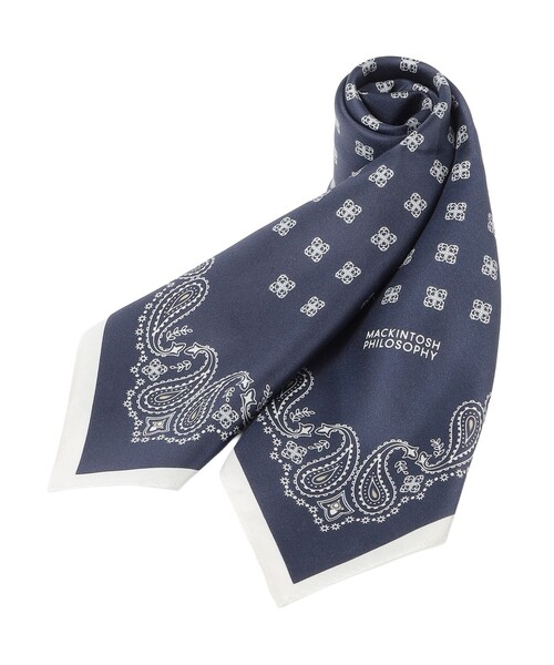 MACKINTOSH PHILOSOPHY（ﾏｯｷﾝﾄｯｼｭ ﾌｨﾛｿﾌｨｰ）の「ラッケンブースシルクスカーフ（バンダナ/スカーフ・レディース・ブルー系その他3/オフホワイト/ダークネイビー・FREE）」の3枚目の写真