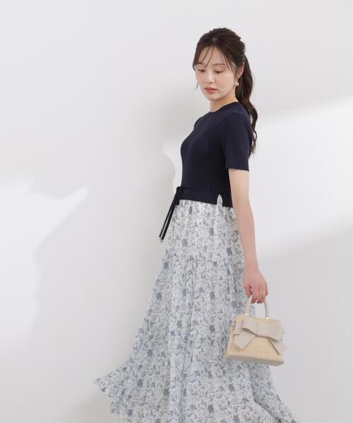 PROPORTION BODY DRESSING(プロポーションボディドレッシング)の「半袖花柄ドッキングニットワンピース / 1216140410(ワンピース・レディース・ネイビー/ブラック・MEDIUM/P/S/SMALL)」の8枚目の写真
