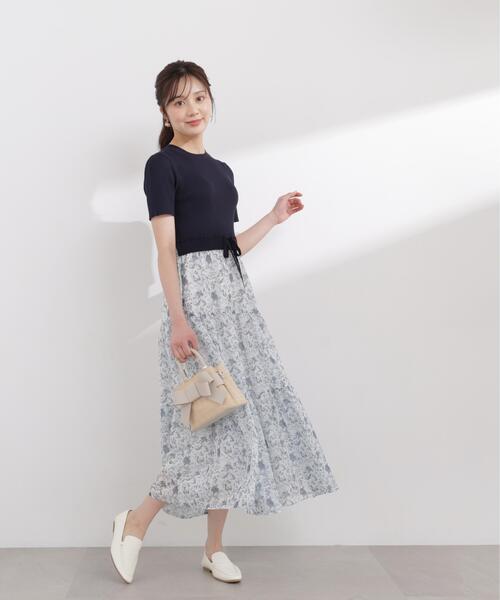 PROPORTION BODY DRESSING(プロポーションボディドレッシング)の「半袖花柄ドッキングニットワンピース / 1216140410(ワンピース・レディース・ネイビー/ブラック・MEDIUM/P/S/SMALL)」の9枚目の写真