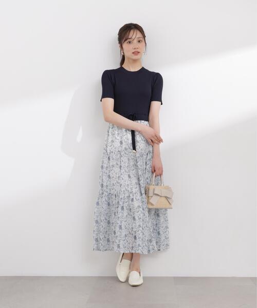 PROPORTION BODY DRESSING(プロポーションボディドレッシング)の「半袖花柄ドッキングニットワンピース / 1216140410(ワンピース・レディース・ネイビー/ブラック・MEDIUM/P/S/SMALL)」の13枚目の写真