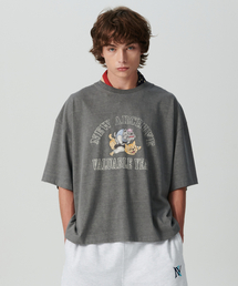 [コレクションライン] ヴィンテージプリントディテールピグメントウォッシング半袖Tシャツグレー