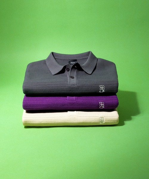 HUF(ハフ)の「MEGABLAST KNIT POLO TOP(ポロシャツ・メンズ・オフホワイト/チャコールグレー/パープル・XL/L/M/S/XXL)」の10枚目の写真