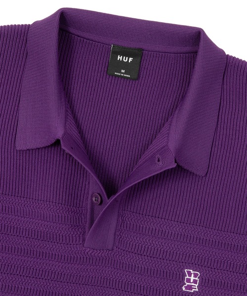 HUF(ハフ)の「MEGABLAST KNIT POLO TOP(ポロシャツ・メンズ・オフホワイト/チャコールグレー/パープル・XL/L/M/S/XXL)」の5枚目の写真