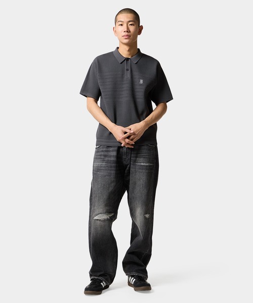 HUF(ハフ)の「MEGABLAST KNIT POLO TOP(ポロシャツ・メンズ・オフホワイト/チャコールグレー/パープル・XL/L/M/S/XXL)」の20枚目の写真