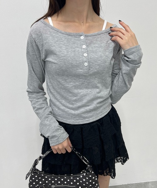 PHILLY(フィリー)の「《2枚セット》キャミセットヘンリートップス(Tシャツ/カットソー・レディース・ピンク/グレー/ブラック・FREE)」の3枚目の写真