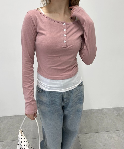 PHILLY(フィリー)の「《2枚セット》キャミセットヘンリートップス(Tシャツ/カットソー・レディース・ピンク/グレー/ブラック・FREE)」の15枚目の写真