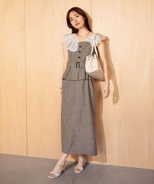 mysty woman（ミスティウーマン）の「フリルブラウスドッキングワンピース 666527（ワンピース・レディース・グレー/ブラウン・FREE）」の4枚目の写真