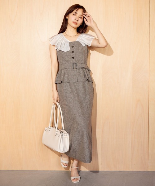 mysty woman（ミスティウーマン）の「フリルブラウスドッキングワンピース 666527（ワンピース・レディース・グレー/ブラウン・FREE）」の5枚目の写真