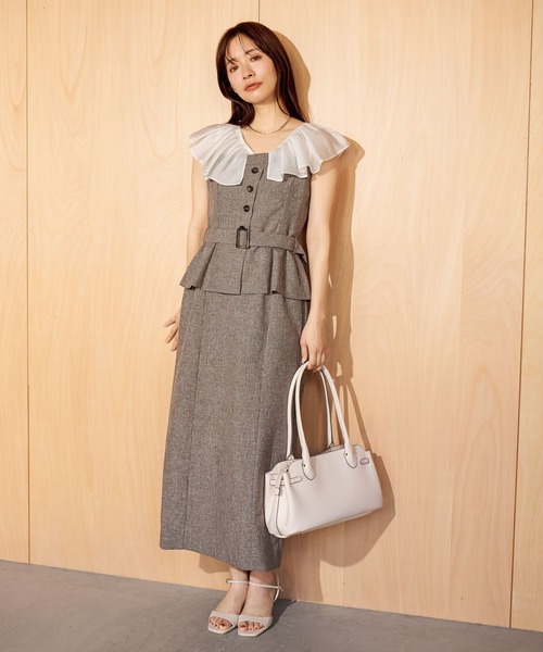 mysty woman（ミスティウーマン）の「フリルブラウスドッキングワンピース 666527（ワンピース・レディース・グレー/ブラウン・FREE）」の6枚目の写真