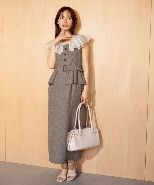 mysty woman（ミスティウーマン）の「フリルブラウスドッキングワンピース 666527（ワンピース・レディース・グレー/ブラウン・FREE）」の7枚目の写真