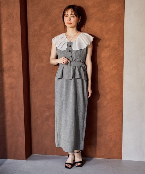 mysty woman（ミスティウーマン）の「フリルブラウスドッキングワンピース 666527（ワンピース・レディース・グレー/ブラウン・FREE）」の9枚目の写真