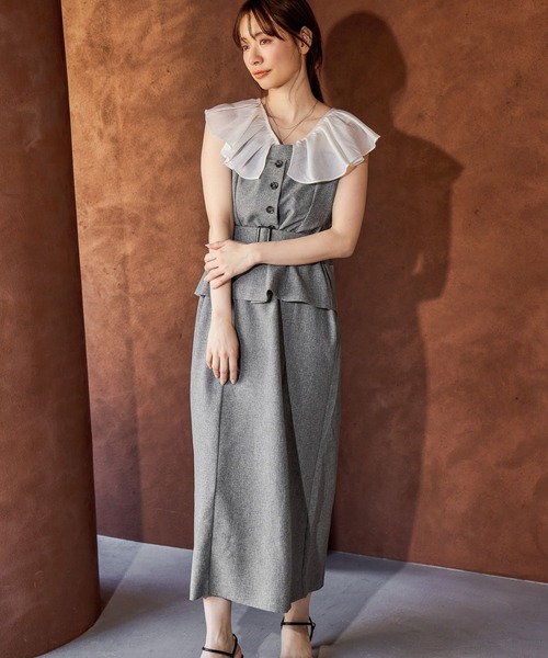 mysty woman（ミスティウーマン）の「フリルブラウスドッキングワンピース 666527（ワンピース・レディース・グレー/ブラウン・FREE）」の10枚目の写真