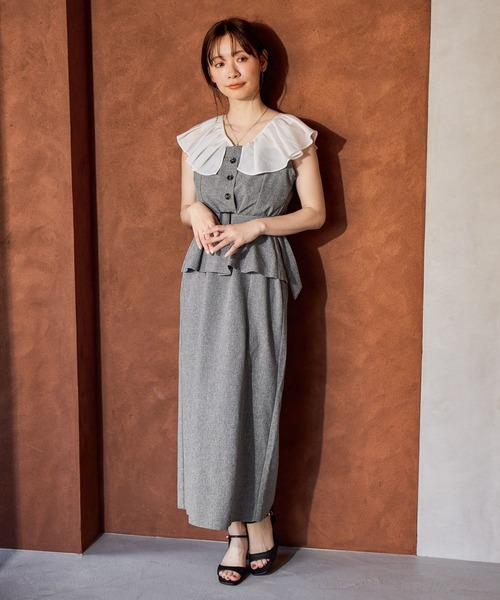 mysty woman（ミスティウーマン）の「フリルブラウスドッキングワンピース 666527（ワンピース・レディース・グレー/ブラウン・FREE）」の11枚目の写真