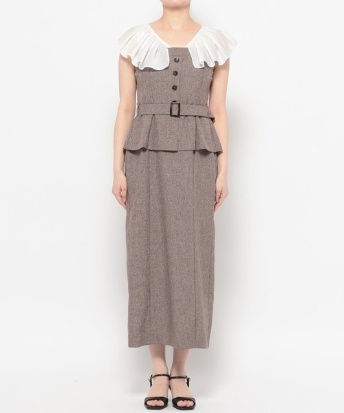 mysty woman（ミスティウーマン）の「フリルブラウスドッキングワンピース 666527（ワンピース・レディース・グレー/ブラウン・FREE）」の12枚目の写真