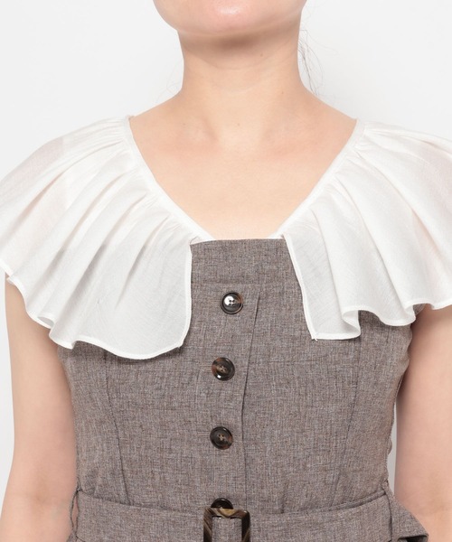 mysty woman（ミスティウーマン）の「フリルブラウスドッキングワンピース 666527（ワンピース・レディース・グレー/ブラウン・FREE）」の15枚目の写真