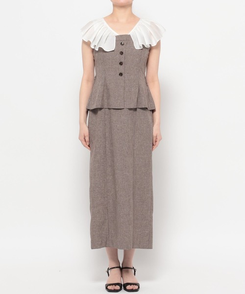 mysty woman（ミスティウーマン）の「フリルブラウスドッキングワンピース 666527（ワンピース・レディース・グレー/ブラウン・FREE）」の21枚目の写真