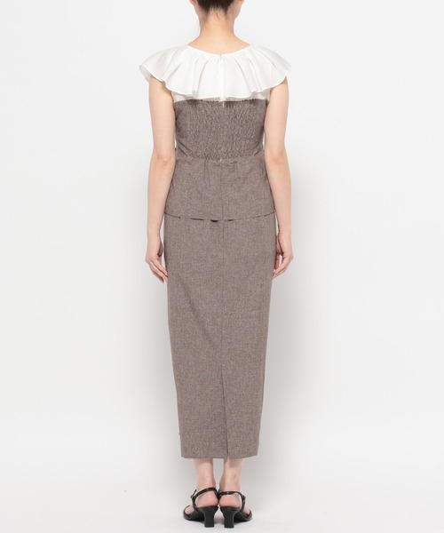 mysty woman（ミスティウーマン）の「フリルブラウスドッキングワンピース 666527（ワンピース・レディース・グレー/ブラウン・FREE）」の22枚目の写真