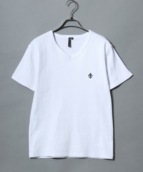 ANPAS（アンパス）の「Ribbed-Knit V-Neck Short-Sleeve Tee / テレコVネック ワンポイント刺繍 半袖Tシャツ メンズ レディース ユニセックス（Tシャツ/カットソー・メンズ・ホワイト/ブラック・S/M/L）」の5枚目の写真