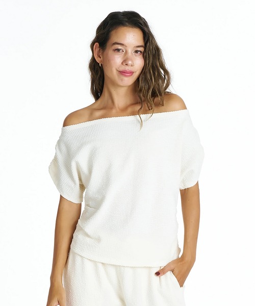 ROXY(ロキシー)の「ROXY/ロキシー 半袖 Tシャツ セットアップ対応 オフショルダーニット SUNSET BREEZE TOPS Tシャツ RDK262042(Tシャツ/カットソー・レディース・ブラック/ナチュラル/グリーン・M)」の2枚目の写真
