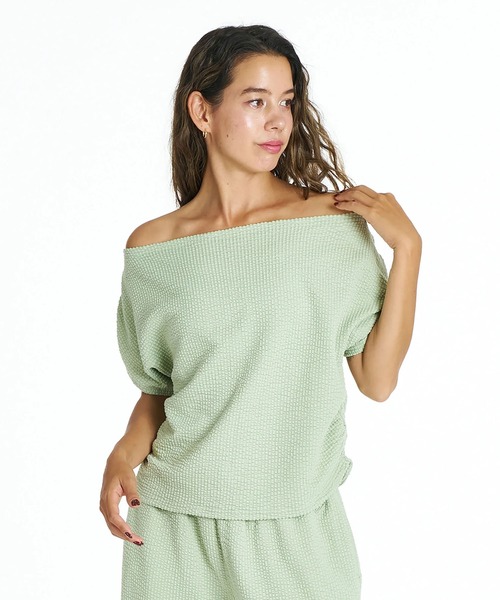 ROXY(ロキシー)の「ROXY/ロキシー 半袖 Tシャツ セットアップ対応 オフショルダーニット SUNSET BREEZE TOPS Tシャツ RDK262042(Tシャツ/カットソー・レディース・ブラック/ナチュラル/グリーン・M)」の9枚目の写真