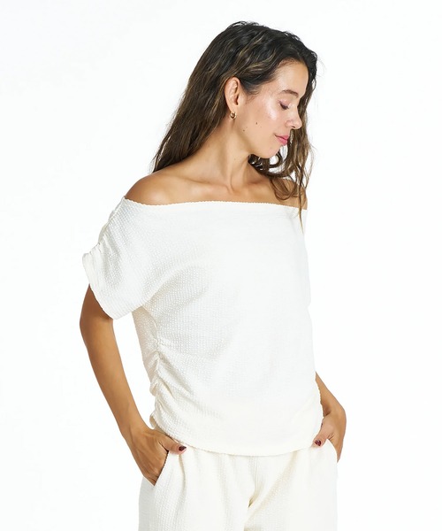 ROXY(ロキシー)の「ROXY/ロキシー 半袖 Tシャツ セットアップ対応 オフショルダーニット SUNSET BREEZE TOPS Tシャツ RDK262042(Tシャツ/カットソー・レディース・ブラック/ナチュラル/グリーン・M)」の7枚目の写真