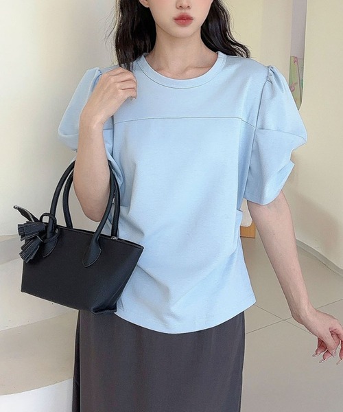 Jasmine Grandiflorum(ジャスミングランディフローラム)の「【Jasmine】パワショル切り替えTシャツ(Tシャツ/カットソー・レディース・ブルー/ブラック/アイボリー・FREE)」の2枚目の写真