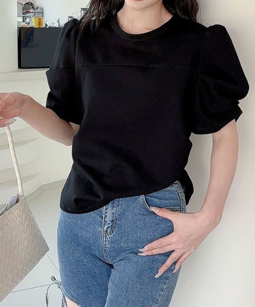 Jasmine Grandiflorum(ジャスミングランディフローラム)の「【Jasmine】パワショル切り替えTシャツ(Tシャツ/カットソー・レディース・ブルー/ブラック/アイボリー・FREE)」の3枚目の写真