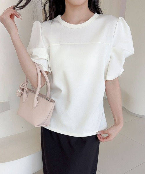 Jasmine Grandiflorum(ジャスミングランディフローラム)の「【Jasmine】パワショル切り替えTシャツ(Tシャツ/カットソー・レディース・ブルー/ブラック/アイボリー・FREE)」の8枚目の写真