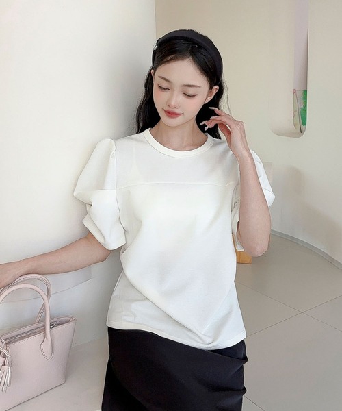 Jasmine Grandiflorum(ジャスミングランディフローラム)の「【Jasmine】パワショル切り替えTシャツ(Tシャツ/カットソー・レディース・ブルー/ブラック/アイボリー・FREE)」の10枚目の写真