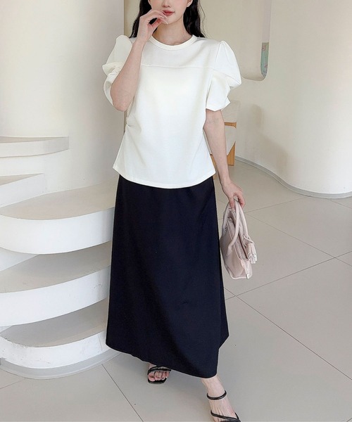 Jasmine Grandiflorum(ジャスミングランディフローラム)の「【Jasmine】パワショル切り替えTシャツ(Tシャツ/カットソー・レディース・ブルー/ブラック/アイボリー・FREE)」の12枚目の写真
