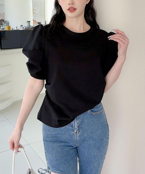 Jasmine Grandiflorum(ジャスミングランディフローラム)の「【Jasmine】パワショル切り替えTシャツ(Tシャツ/カットソー・レディース・ブルー/ブラック/アイボリー・FREE)」の20枚目の写真