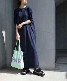 antiqua（アンティカ）の「綿100% 五分袖 コクーン ロングワンピース（ワンピース）」