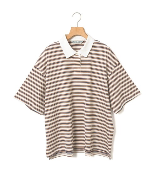 MidiUmi(ミディウミ)の「MidiUmi ワイドボーダーポロシャツプルオーバー(Tシャツ/カットソー・レディース・グリーン/ブルー・FREE)」の2枚目の写真