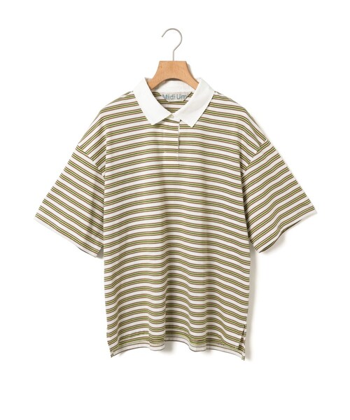 MidiUmi(ミディウミ)の「MidiUmi ワイドボーダーポロシャツプルオーバー(Tシャツ/カットソー・レディース・グリーン/ブルー・FREE)」の1枚目の写真