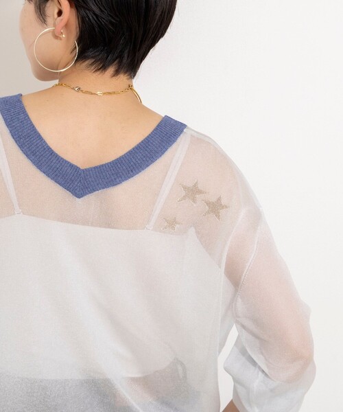 Rie Miller(リエミラー)の「シアー2WAYカーディガン星インターシャ(カーディガン/ボレロ・レディース・ベージュ/ブラック/サックスブルー・38)」の12枚目の写真