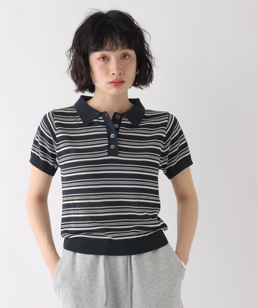BAYFLOW（ベイフロー）の「[WEB限定]コンパクトサマーシアーポロニット（ポロシャツ・レディース・アイボリー/ブラック/ネイビー/ブラウン・SMALL/MEDIUM）」の4枚目の写真
