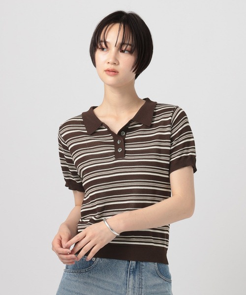 BAYFLOW（ベイフロー）の「[WEB限定]コンパクトサマーシアーポロニット（ポロシャツ・レディース・アイボリー/ブラック/ネイビー/ブラウン・SMALL/MEDIUM）」の3枚目の写真