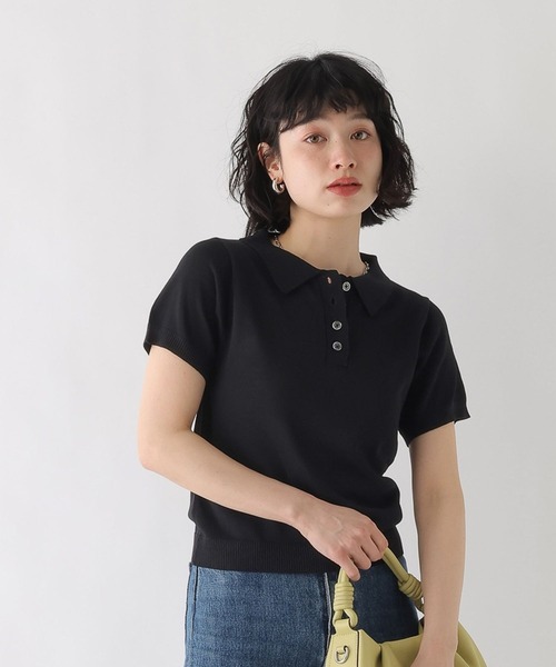 BAYFLOW（ベイフロー）の「[WEB限定]コンパクトサマーシアーポロニット（ポロシャツ・レディース・アイボリー/ブラック/ネイビー/ブラウン・SMALL/MEDIUM）」の2枚目の写真