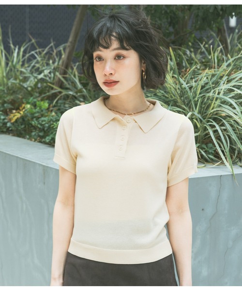 BAYFLOW（ベイフロー）の「[WEB限定]コンパクトサマーシアーポロニット（ポロシャツ・レディース・アイボリー/ブラック/ネイビー/ブラウン・SMALL/MEDIUM）」の18枚目の写真