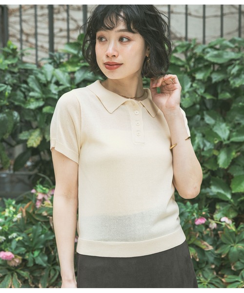 BAYFLOW（ベイフロー）の「[WEB限定]コンパクトサマーシアーポロニット（ポロシャツ・レディース・アイボリー/ブラック/ネイビー/ブラウン・SMALL/MEDIUM）」の19枚目の写真