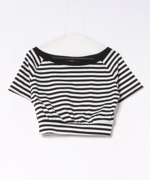 Ritzy(リッツィー)の「ボーダーオフショルダークロップド T シャツ(Tシャツ/カットソー・レディース・ブラック×ホワイト・M/L/S)」の13枚目の写真
