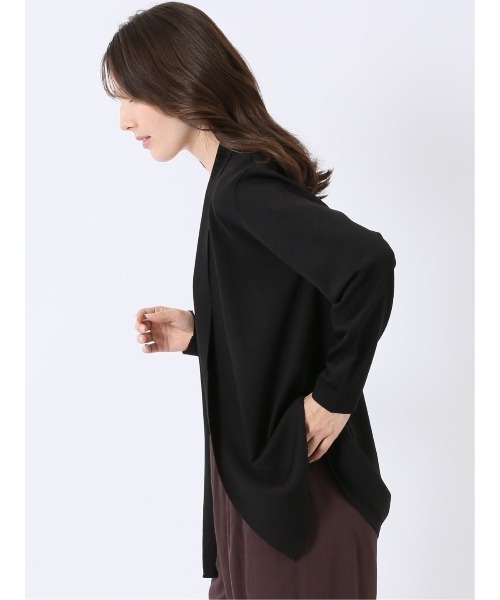 m.f.editorial(エムエフエディトリアル)の「【ストレッチ 接触冷感 UVカット 毛玉防止 ウォッシャブル】m.f.エディトリアル レディース 快適機能 前立てリブ トッパー ニット カーディガン(カーディガン/ボレロ・レディース・ブラック/アイボリー・LARGE/MEDIUM)」の5枚目の写真