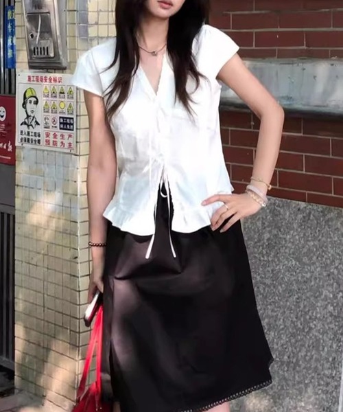 GLAMOROUS JANE(グラマラスジェーン)の「レース切替フロントリボン半袖フリルブラウス(シャツ/ブラウス・レディース・ホワイト・FREE)」の5枚目の写真