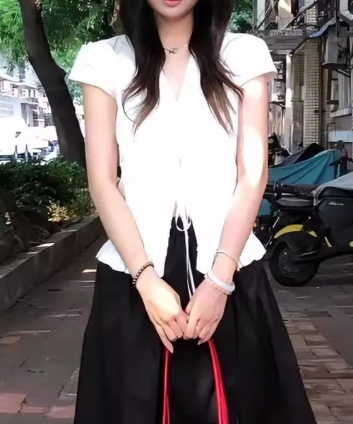 GLAMOROUS JANE(グラマラスジェーン)の「レース切替フロントリボン半袖フリルブラウス(シャツ/ブラウス・レディース・ホワイト・FREE)」の6枚目の写真