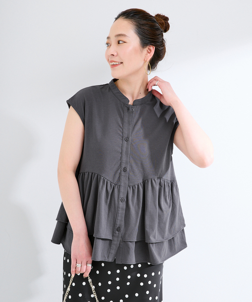 B.C STOCK(ベーセーストック)の「手洗い可 / ペプラムカットソー(Tシャツ/カットソー・レディース・スカイブルー/ブラウン/ブラックミックス・FREE)」の7枚目の写真