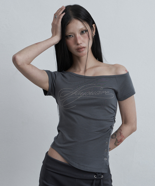 as you are（アズユーアー）の「ボタンインシジョンワンショルダーティチャコール（Tシャツ/カットソー・レディース・その他・OS）」の2枚目の写真