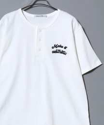 Dry-Touch Cotton Henley T-Shirt / 【吸水速乾 綿100%】ドライコットン ヘンリーネック 刺繍半袖Tシャツ メンズ レディース トップス 春夏 カットソー